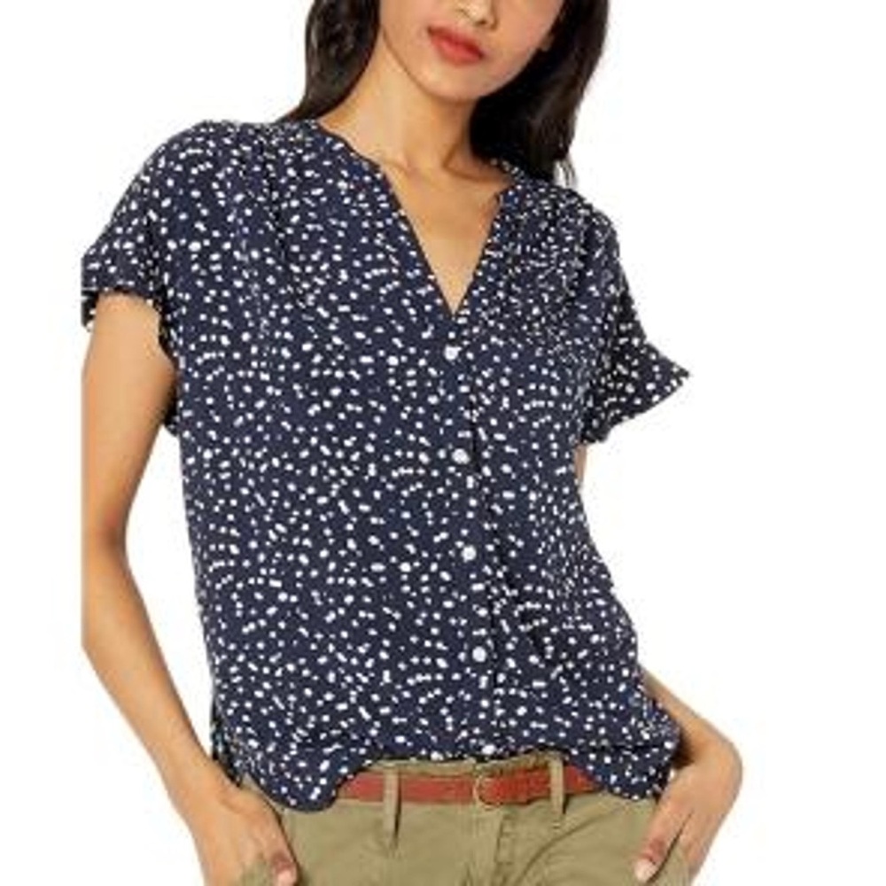 J. Crew Dark Blue Blouse with White Spots